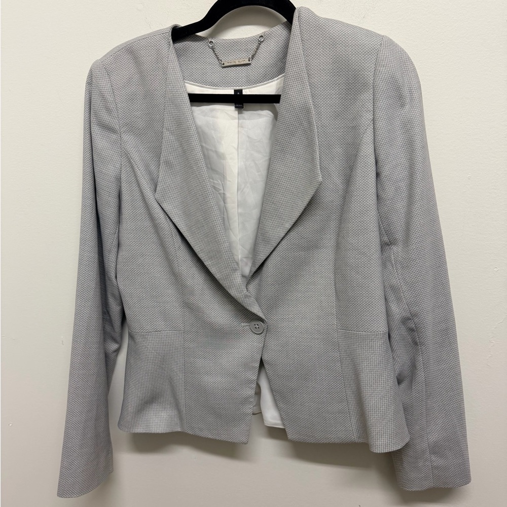WHBM Gray Herringbone One Button Jacket Blazer Size 8 - Picture 3 of 7